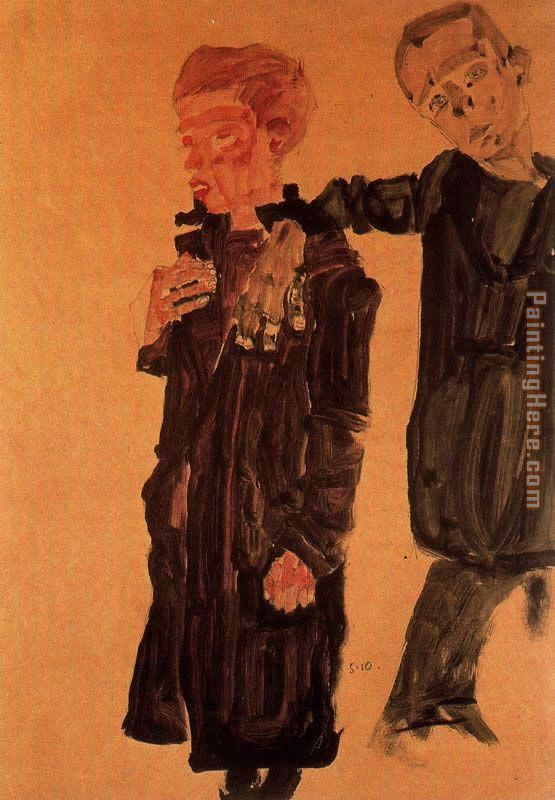 Two Guttersnipes painting - Egon Schiele Two Guttersnipes art painting